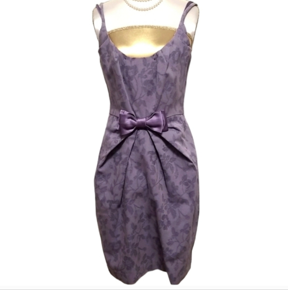 Anthropologie Yoana Baraschi Lavender Satin Bow-Tie Waist Floral Dress